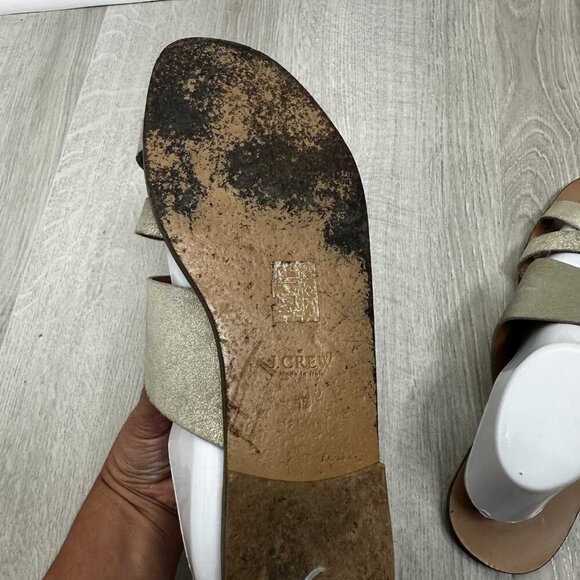 J Crew Sandals Womens Size 10 Gold Metallic Leather Slide Made in Italy - Picture 6 of 7